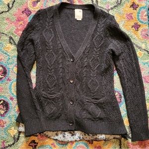 Anthropologie Far Away From Close Boho Ruffle Wool Cable Cardigan Sweater Medium